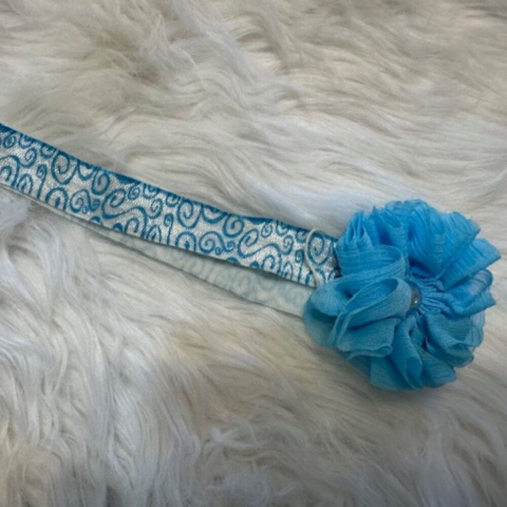 Aqua Chiffon Puff on Swirl FOE elastic Headband   7877  Handmade NWT Boutique